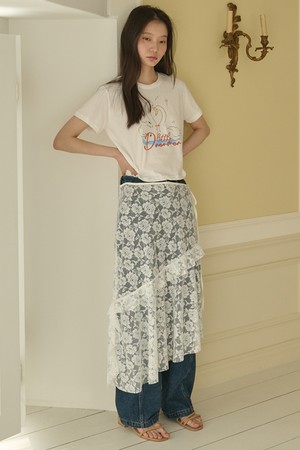 Rosy Lace Ruffle Layered Skirt_White