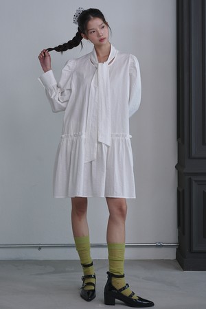 Puff Sleeve Scarf Mini Dress_White