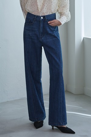 Low-rise Striped Denim Pants_Deep blue