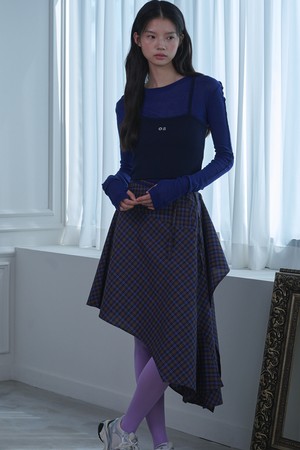 Unbalanced Layered Check Skirt_Blue