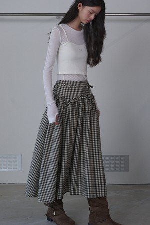 Yoke Frill Check Maxi Skirt_Black