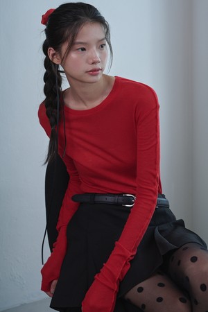 See-Through Wool Jersey T-shirt_Red