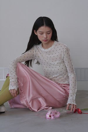 Dot See-through Long Sleeve MeshTop_Ivory