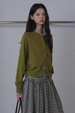 Round Neck Merino Wool Cardigan_Olive