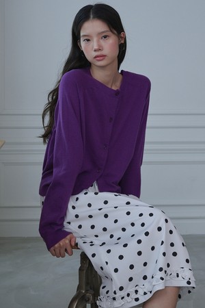 Round Neck Merino Wool Cardigan_Purple