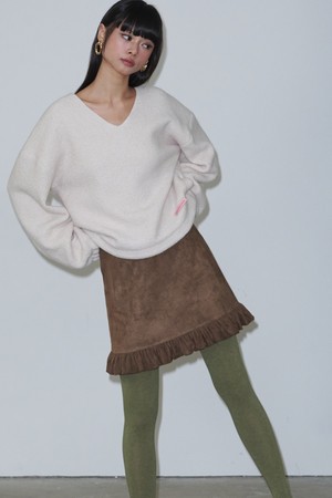 Suede Frill Mini Skirt_Brown