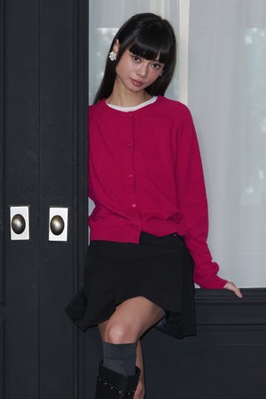 Round Neck Merino Wool Cardigan_Magenta Pink