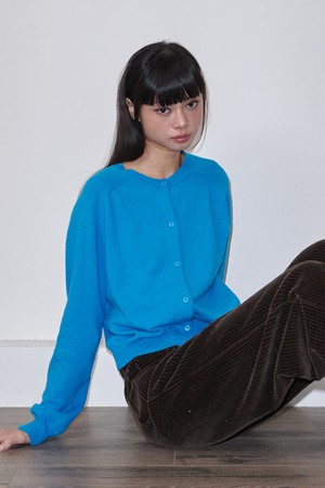Round Neck Merino Wool Cardigan_Blue