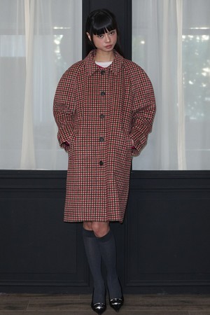 Check Pattern Raglan Single Long Coat_Red