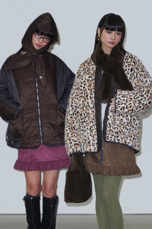 Leopard Reversible Quilted Fur Jacket_Brown+Cream