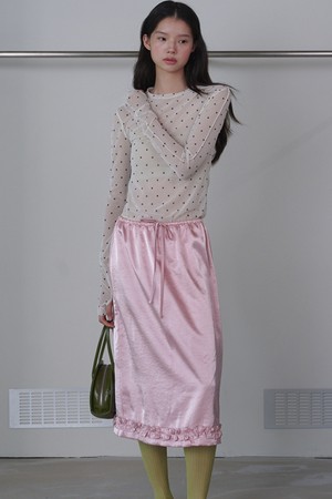 [리퍼브] Frill midi satin skirt_Pink