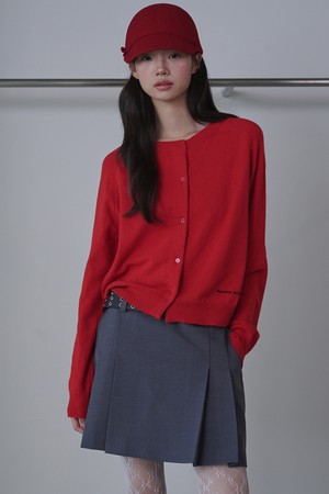 [리퍼브] Round Neck Merino Wool Cardigan_Red