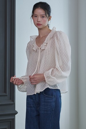 [리퍼브] Ruffled See-through Dot Blouse_Ivory