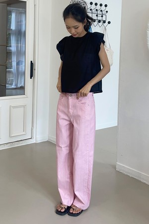[리퍼브] Semi Wide Color Denim Pants_Pink