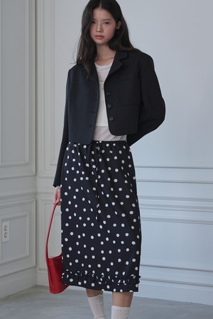 [리퍼브] Frill Midi Dot Skirt_Black