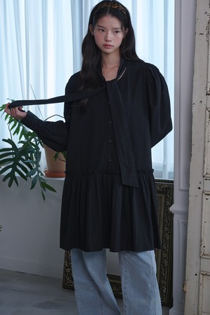 [리퍼브] Puff Sleeve Scarf Mini Dress_Black