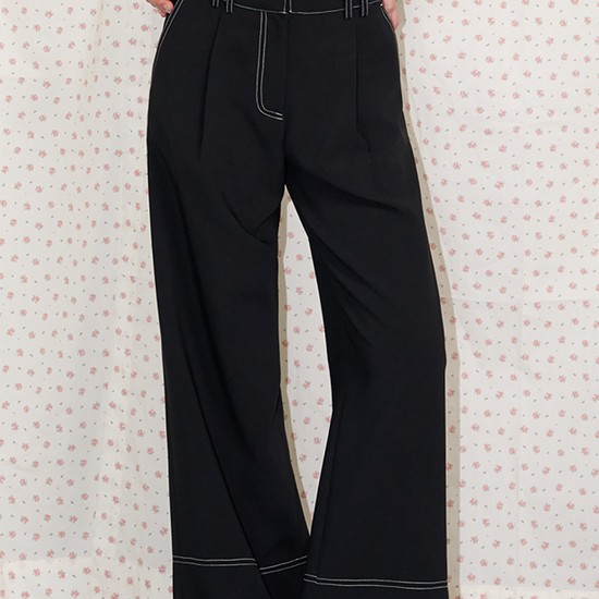 Stitch Point Pintuck Wide Pants Black