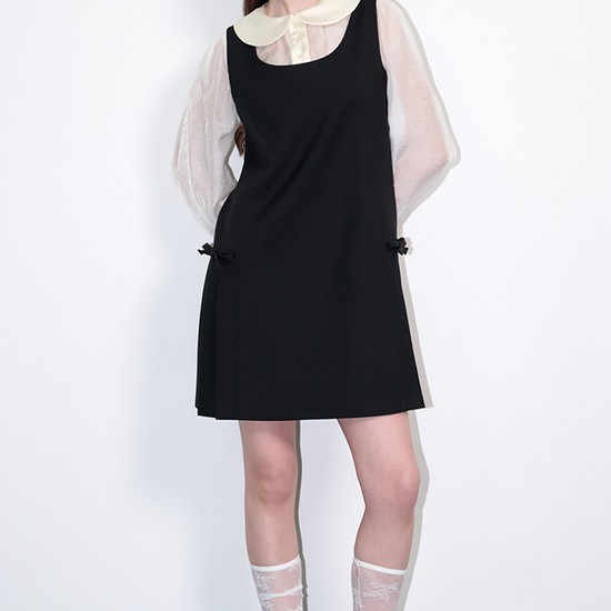 Ribbon bustier pleated mini dress Black