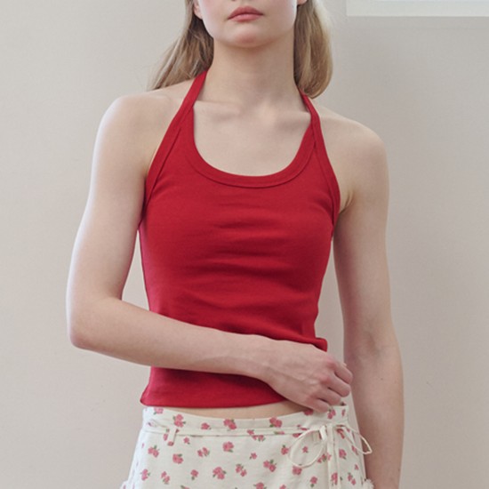Label Halter Neck Jersey Top Red