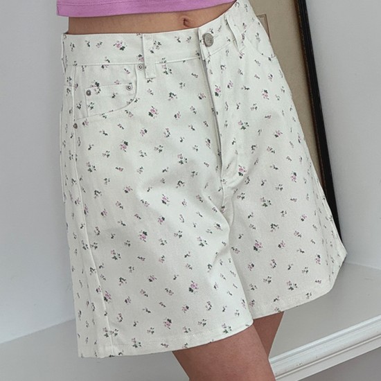 Vintage Floral Denim Shorts Ivory
