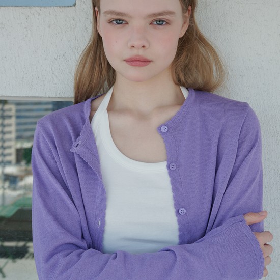 Sheer Scallop Linen Cardigan Lavender