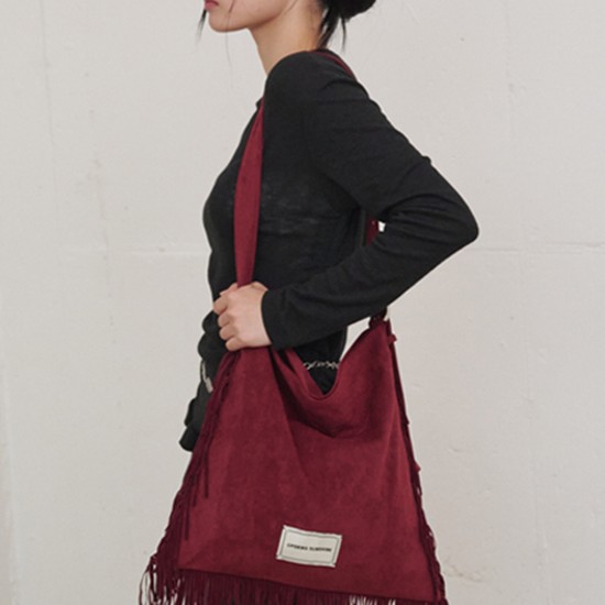 Western Fringe Detail Suede Bag Red