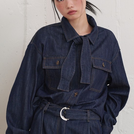 Tie-Point Waist Strap Denim Shirt Dark Indigo