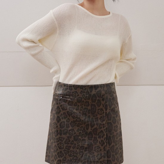 Leopard Leather Pocket Mini Skirt Brown