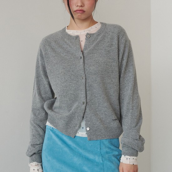Round Neck Merino Wool Cardigan Grey
