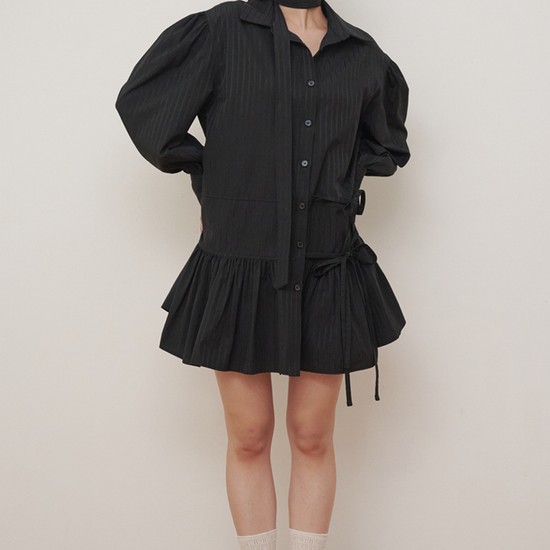 Stripe Double Strap Shirt Mini Dress Black