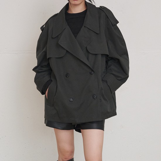 Classic Flap Belted Short Trench Jacket Charcoal