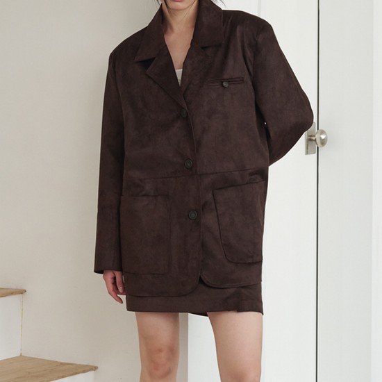 Suede Overfit 3-button Jacket Dark Brown