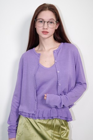 Linen Frill Sleeveless Cardigan Set Lavender