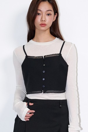 Lace Detail Crop Bustier Black