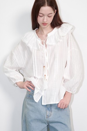 Ruffle Collar Bohemian Cotton Blouse White