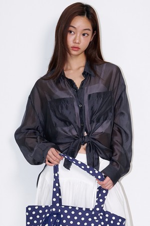 See-through lace silky shirt Charcoal