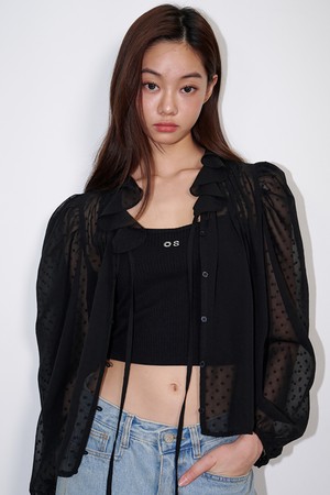 Ruffled See-through Dot Blouse Black