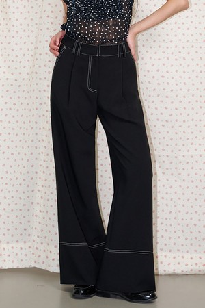 Stitch Point Pintuck Wide Pants Black