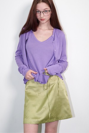 String Belt Satin Mini Skirt Jacquard Olive