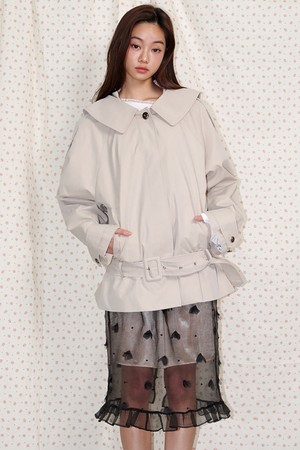 Hooded short trench jacket Beige