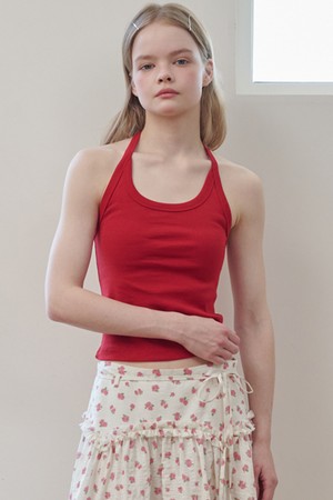 Label Halter Neck Jersey Top Red