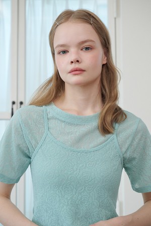 Rose Jacquard Lace Sleeveless Top Mint