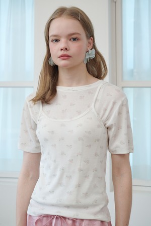 Floral Pattern Short Sleeve Crop T-Shirt Ivory