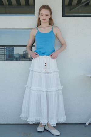 Lace Contrast Tiered Cotton Maxi Skirt White