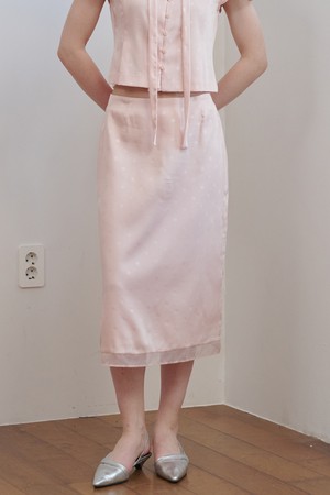 Organza Point Jacquard Satin Midi Skirt Dot Pink