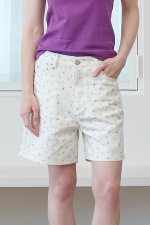 Vintage Floral Denim Shorts Ivory