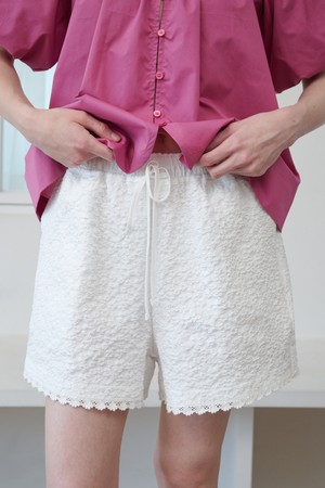 Floral Embossed Lace Detail Banding Shorts White