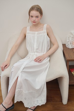 Eyelet Lace Cotton Maxi Dress White