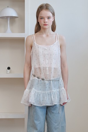 Pintuck Sleeveless Chiffon Mini Dress Flower White