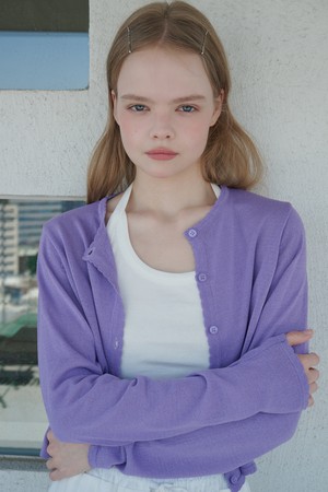 Sheer Scallop Linen Cardigan Lavender